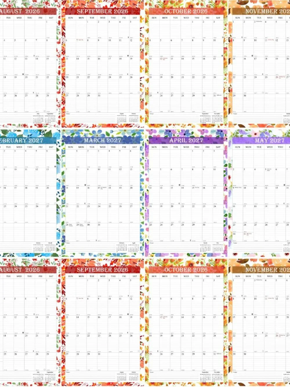 2026-2027 Wall Calendar Spiral-bound Twin-Wire Binding - 18 Months 8.5